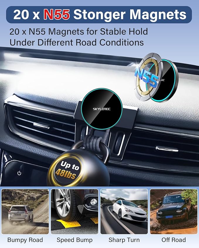 SKYLOTEC Phone Holder for Jeep Renegade 2015 2016 2017 2018 2019 2020 2021 2022 2023 Accessories Car Magnetic Phone Mount Compatible with MagSafe, Strong Magnets Fast Wireless Charger Cell Phone Base