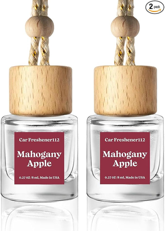 C Classy Hanging Car Air Freshener 2 Pack, Mahogany Apple Essential Oil Diffuser, Long-Lasting Fragrance, Cute Glass Bottle Car Accessories for Women & Men, Made in USA