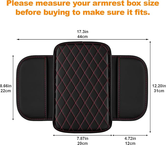 Center Console Cover for Cars Fit for Jeep Compass Leather Armrest Covers with 2 Storage Bags(Black&Red)