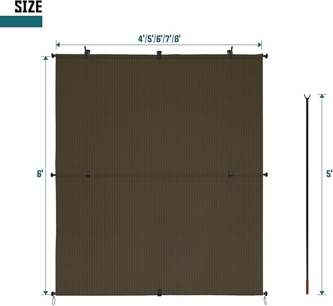 Bynbbur 5'W x 8'H Outdoor Patio Shades Foldable Roller Blinds, 220 GSM Sun Shade Roll Up Porch Screens Exterior Shade Cloth for Deck Pergola Backyard, Brown