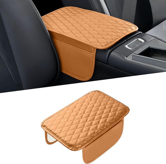 Car Center Console Cover, Universal Center Console Protector Pad with Soft Microfiber Leather & 2 Storage Pockets, Non-Slip Cushion for Car SUV Truck Interior Accessories (Orange)