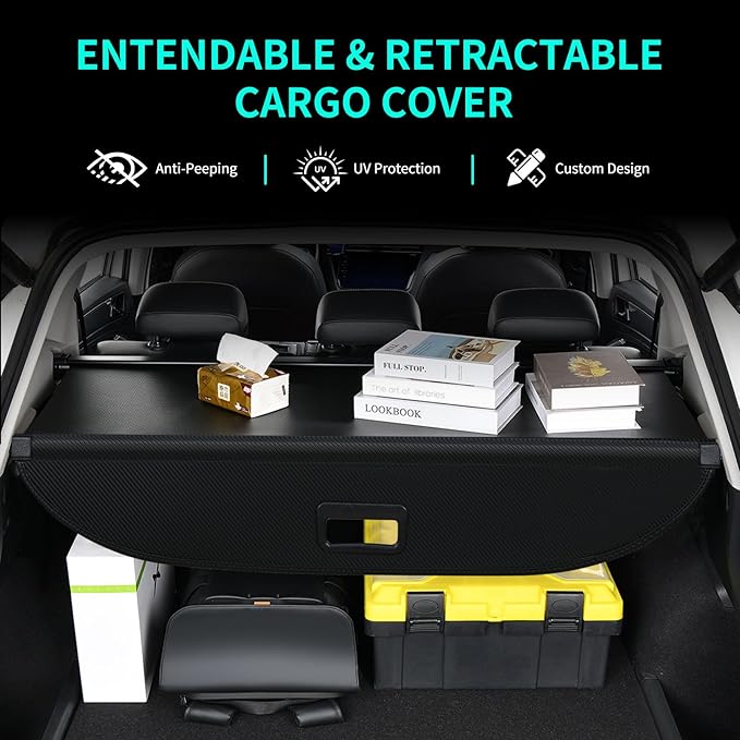 Tecoom Retractable Trunk Cargo Cover fit for Chevrolet Chevy Trax 2024, Rear Car Trunk Cover Accessories, Carbon Fiber Anti-Peeping Security Shade Luggage Privacy Screen