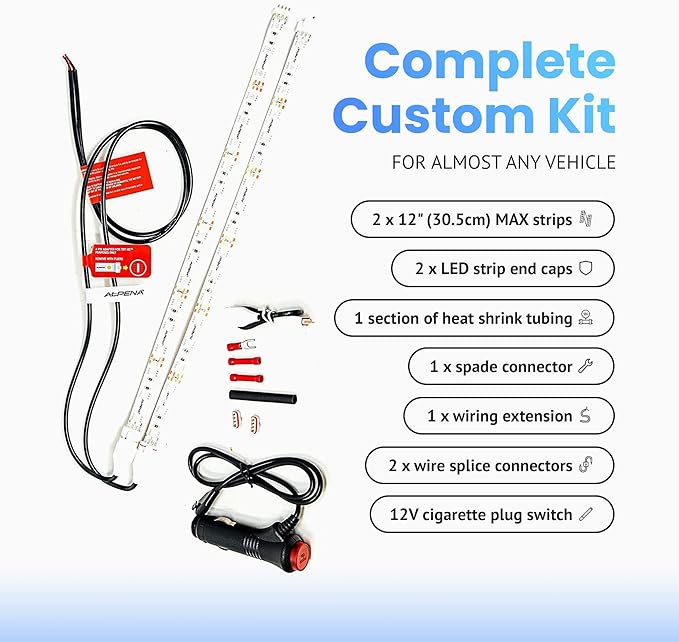 Alpena MAX LED Light Strip Starter Kit – EZ-Link Modular 12V Plug-and-Play Lighting for Cars & Trucks, Interior/Exterior Stick-On Light Strips, 2×12” Weatherproof Strips, Purple