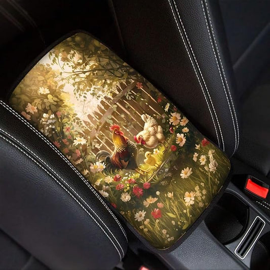 Car Center Console Cover, Chicken Floral Vehicle Armrest Covers, Middle Storage Organizer Pads, Auto Interior Accessories