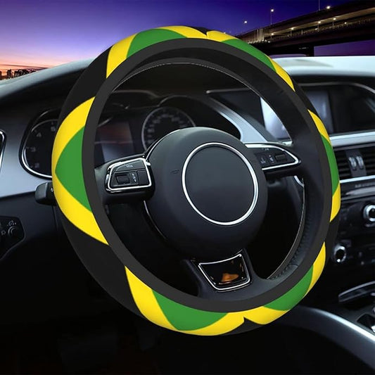 Car Steering Wheel Cover for Women Men, Non-Slip Jamaica Jamaicans Flag Car Accessory, Universal 14"-15" Fit for Cars, SUVs, Trucks (Jamaican Flag)