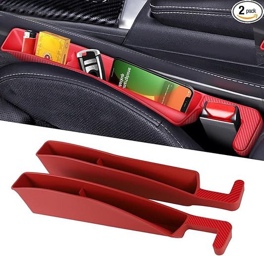 2PCS Car Seat Gap Filler Organizer, Multifunctional Seat Gap Storage Box for Phone Key, Stop Things from Dropping Between Seat and Console, Universal Interior Car Accessories (Red)