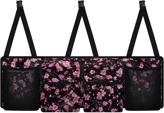 Car Trunk Organizer and Storage, Cherry Blossom Large Capacity Backseat Hanging Storage with 4 Storage Bag Car Accessories, Backseat Car Organizer Universal for Cars, Truck, vans