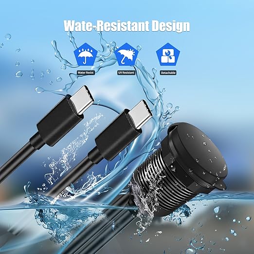 Dual Port USB C 3.0 Male to USB C 3.0 Female Extension Cable,Flush Mount Waterproof Panel Cable for Car,Truck,Boat,Motorcycle Dashboard 3.3ft