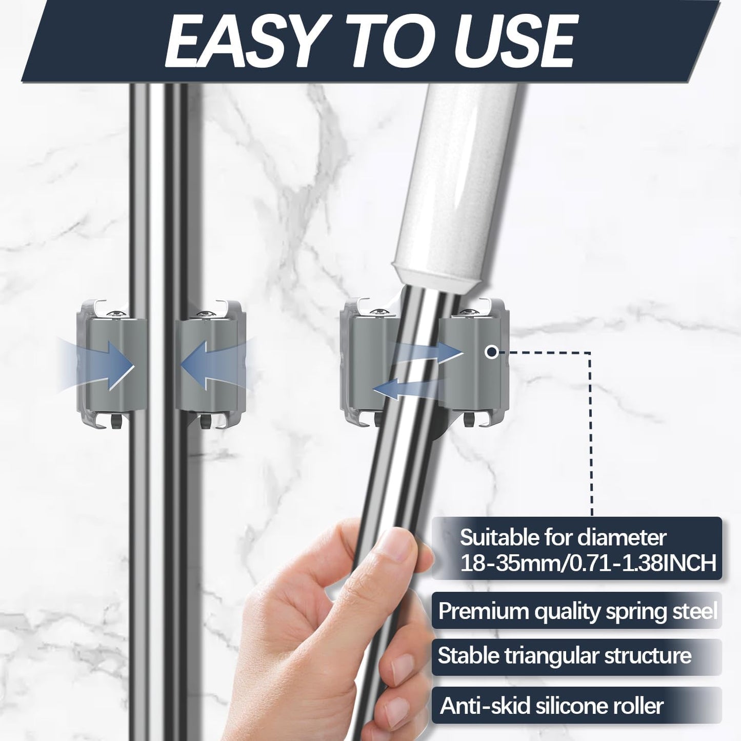 3-H 45 Pack Mop and Broom Holder Wall Mount Big Size Hanging 1 KG Extra,Broom Hanger Wall Mount for Hanging and Organizing Shove Rake Yard Tools in Shed Kitchen Laundry Room Bathroom Garden(grey)