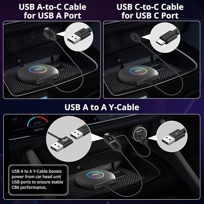 CB6 AI Box CarPlay Support for YouTube/TikTok, 2025 Wireless CarPlay Adapter with ChatGPT Assistant, Android 13,GPS Tracking, 4G LTE, Plug & Play, for Cars with Wired CarPlay/AA, 4G+64G, Black