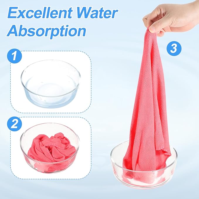 HARFINGTON 2 Pack Microfiber Cleaning Cloth, 63" x 24" Multi-Functional Cleaning Towels Reusable Absorbent Rags for Car Wash Kitchen Household Window Clean, Rose Red
