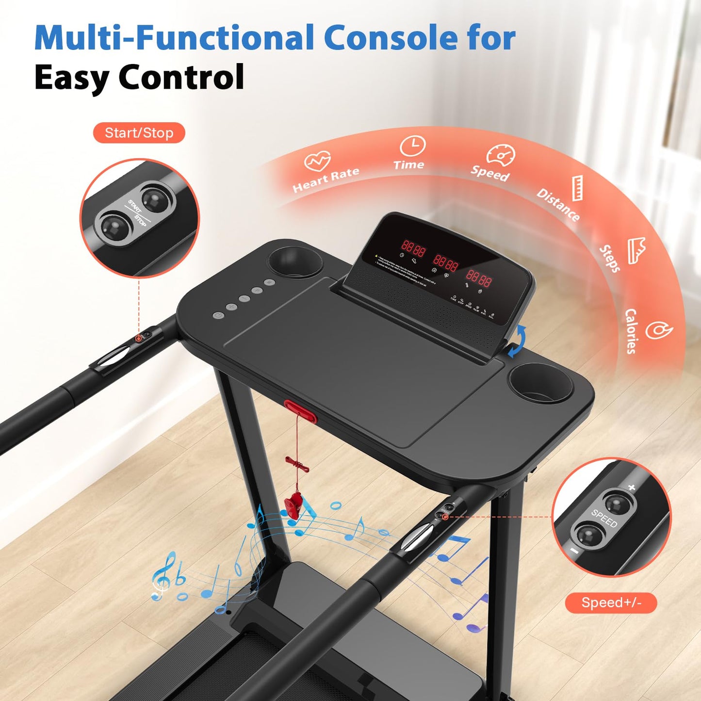 CIIHI Walking Treadmill for Senior - 350 lbs Senior Treadmill for Home with Long Handrails - Recovery Fitness Exercise Machine for Elder with Desk Workstation, Bluetooth Speaker