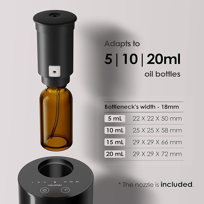 Airversa Waterless Essential Oil Diffuser Starter Kit with 30mL Hotel Fragrance Oil Inspired by BaCRT, Battery Operated Car Diffuser, Portable Aroma Nebulizer for Home Car Office, AN6Kit-C, Black