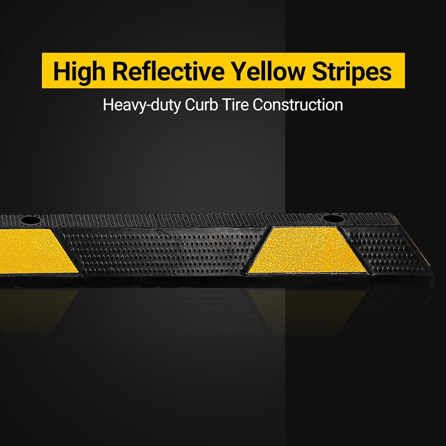 72" Car Parking Stopper, Heavy Duty Rubber Parking Curb Wheel Stops with Highly Visible Reflective Strips, Garage Floor Stopper for Cars, Truck, Trailer, Van, Pack of 1