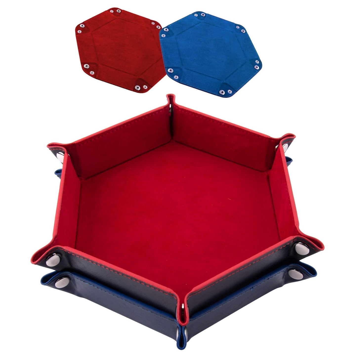 SIQUK 2 Pieces Dice Tray PU Leather Dice Trays Portable Folding Hexagon Dice Roller Tray for Dice Games Like RPG, DND and Other Table Games (Green, Camel)