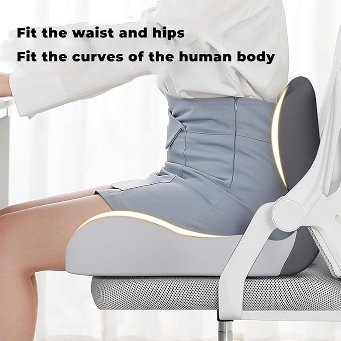Back and Seat Cushion, Soothe+Cushion,Car Seats with Lumbar Support,Memory Foam Non Slip Skin with Back Support for Office Chair, Car (Gray)