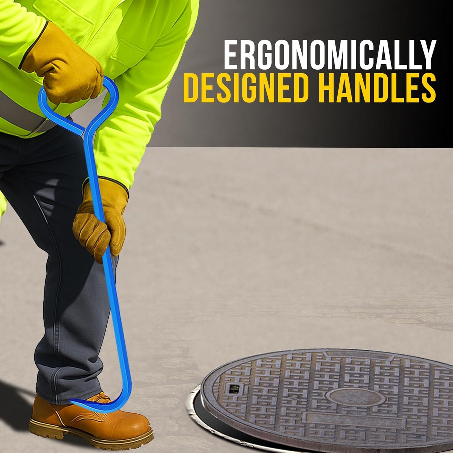 T&T Tools 30-Inch Manhole Hook Tool - Heavy Duty Single Hook for Lifting Manhole Covers, Storm Drains, Septic Tank Risers - Rigid Hex Alloy Steel Tool for Lifting, Pulling, and Removing Covers-2 Pack