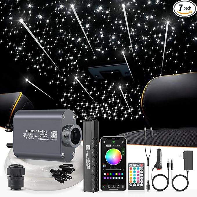 Meteor 16W Starlight Headliner Kit, Star Light Headliner with Bluetooth APP/Remote/Music Mode, Fiber Cable 550pcs*0.03in*13.1ft+Shooting Star kit for Car Roof&Home Decoration