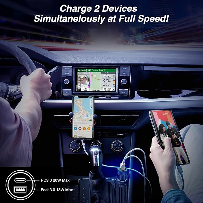 USB C Car Charger, 2 Pack 38W Dual Ports USB-C & USB-A Car Charger Adapter Fast Charging Cigarette Lighter Chargers for iPhone 17 Pro Max 16 16e 15, Samsung S24, Pixel Cargador para Carro Phone Plug