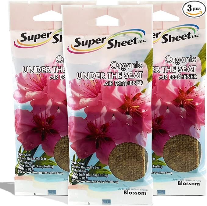 Super Sheet, Organic Under the Seat Car Air Freshener, Long Lasting Fragrance (Blossom, 3 Packs)