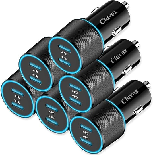 6 Pack 40W USB C Car Charger Fast Charging, Dual 20W Type C Port Cigarette Lighter Adapter, 12V USBC Plug Accessories Bundle for iPhone 17 16 15, Samsung Galaxy S26 S25, Google Pixel 10 Android Phone