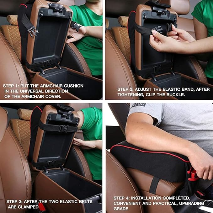 Auto Center Console Armrest Pillow, Memory Foam Car Armrest Cushion with Phone Holder Storage Bag Universal Fit for Most Car (Beige)