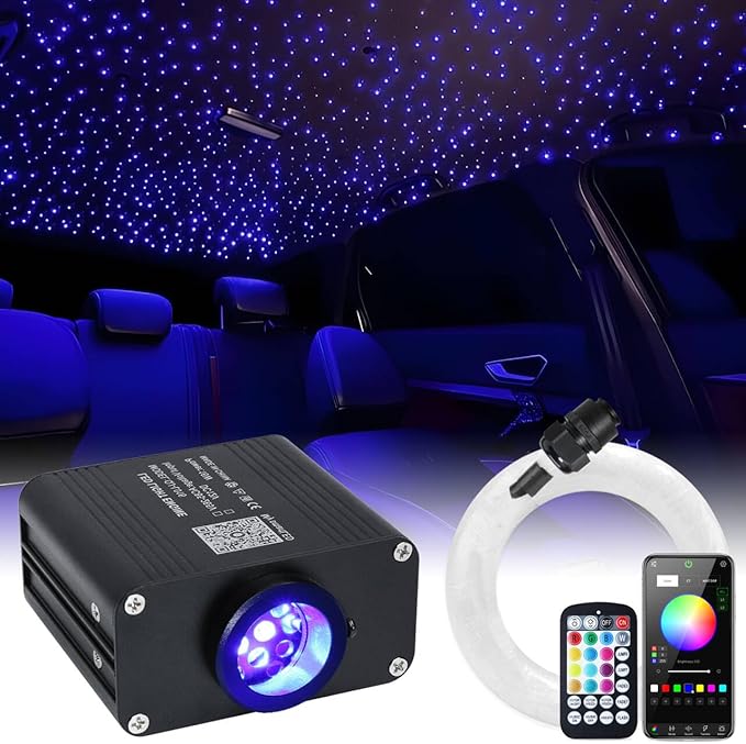 16W Car Home Starlight Headliner Kit, Twinkle & Sound Activate RGBW Fiber Optic Lights with APP & Remote Control, Star Lights for Ceiling Decoration, 600 pcs 13.1ft