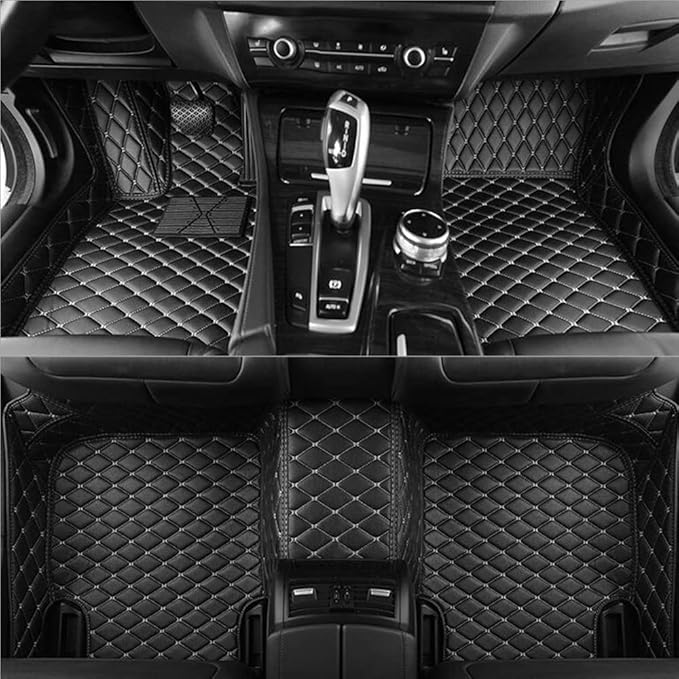 Custom Car Floor Mats for 96% Sedan SUV Sports Car Protection Full Coverage Pads Anti-Slip Leather Floor Lining All Weather Car Floor Mats (Black White)