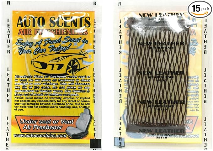 Individually Wrapped - Professional Car Air Freshener Pads - Remove Smells & Add Ambience (15 Per Pack) (New Leather)