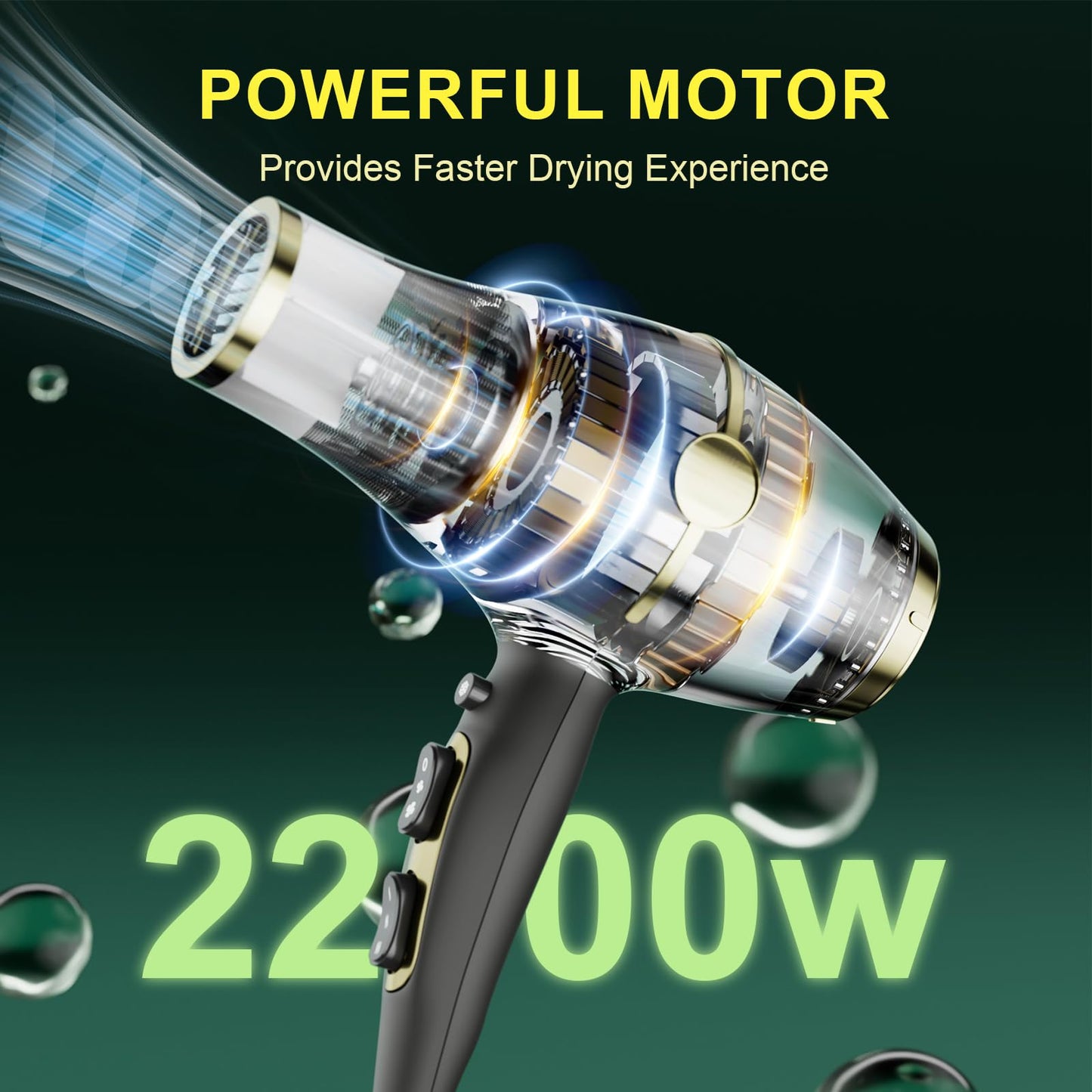 Hair Blow Dryer with Ionic Systems,Diffuser Hair Dryer with & 2 Nozzles,2200W Professional Blow Dryer Powerful Motor for Quick Dry,Hair Dryers for Women and Men,Cool Shot Feature