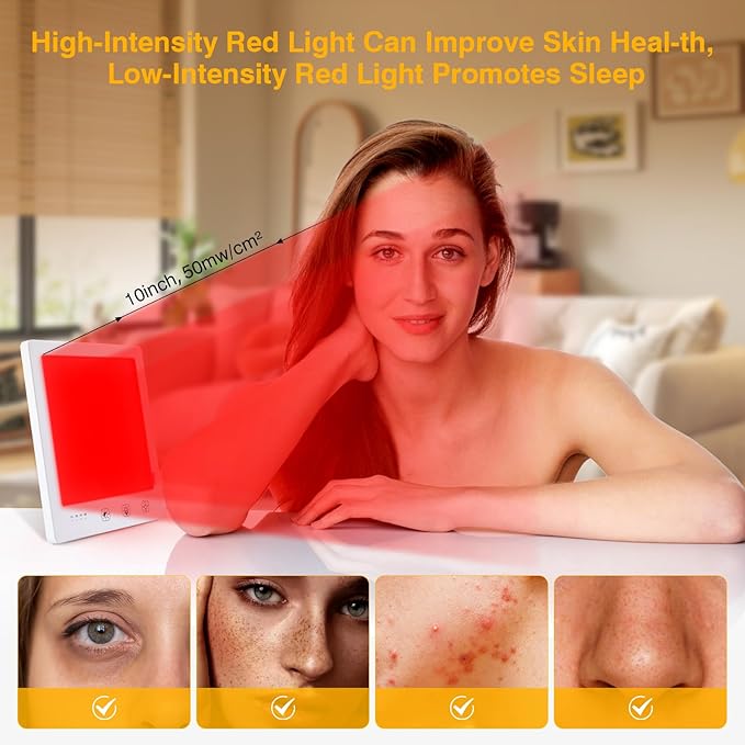 Light Therapy Lamp and Red Light Therapy for Face, UV-Free Sun Lamp with 660nm Red Light and 12000 Lux Bright White Light, Detachable Stand for Boosting Mood & Improving Skin Heal-th.