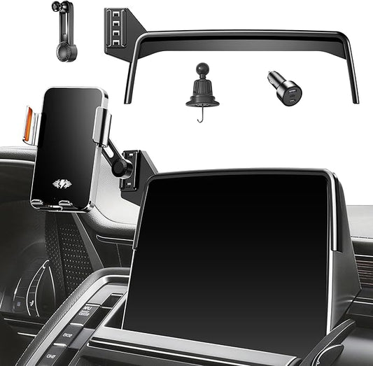 Car Phone Mount for 2021-2024 Chevrolet‌ Suburban/Tahoe & GMC Yukon/Yukon XL, Smart Auto-Clamping on 10.2" Touchscreen, 15W Wireless Fast Charging, Premium Aluminum Holder, Without Blocking Airflow