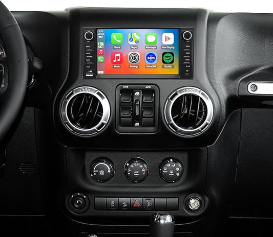 4G LTE QLED Radio for Jeep Wrangler 2007-2018 Chrysler Dodge Ram 1500,Touch Screen 8core Stereo Upgrade,Wireless carplay & Android Auto,Fast Charge,Free Backup Camera