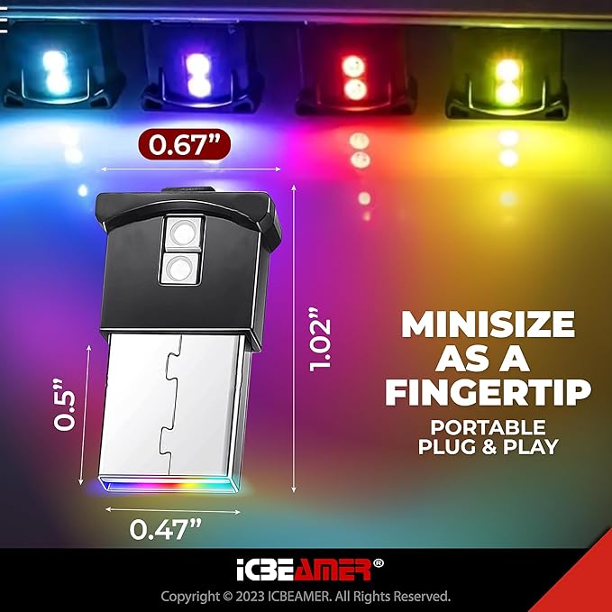 ICBEAMER Smart USB 1-Pack (Green) | Auto LED Interface Plug-in Miniature Night Light for Car, Van, Pickup, Truck, Interior, Trunk, Ideal for Ambient Lighting