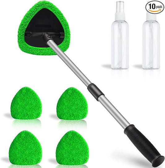 25.5” Windshield Cleaner Tool, Longer & Strong Absorbent Car Window Cleaner with 5 pcs Washable Pads and 2 pcs Spray Bottles for Car and Home Window, Green