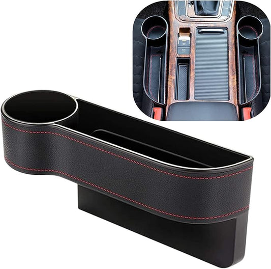 Car Seat Gap Filler Organizer Between Front seat car Organizer and Storage Box, Auto Premium PU Leather Console with Cup Holder, Car Pocket for Interior Essentials (for Driver Side)
