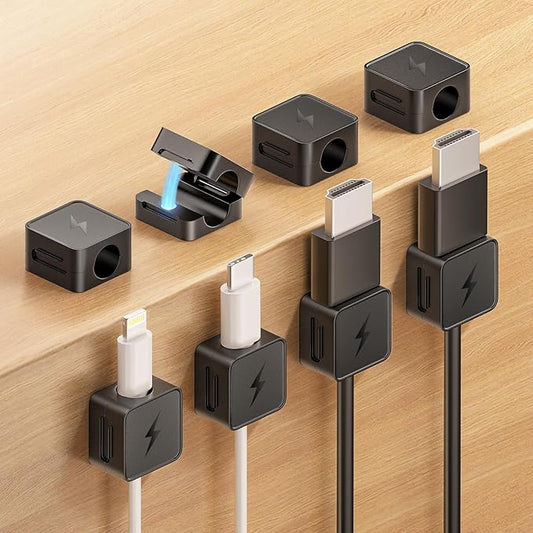 8 Pack Magnetic Cable Clips, Phone Cord Holder for Nightstand, Under Desk Cable Management, Canisflax Adhesive Wire Charging Cord Organizer Keepers Holder for Home Office Car Wall Desktop