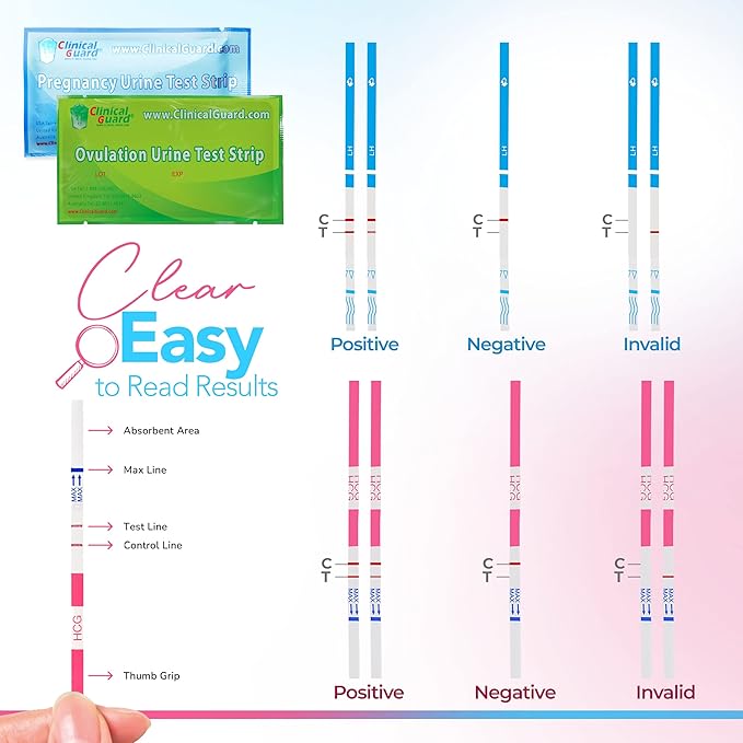 Clinical Guard 25 Ovulation Test Strips and 5 Pregnancy Test Strip Fertility Kit and Early Pregnancy Detection OPK LH HCG Combo Pack
