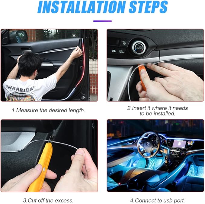 EL Wire LED Strip Lights, USB Auto Neon Light Strip with Sewing Edge, 16FT Electroluminescent Car Ambient Lighting Kit with Fuse Protection, Green