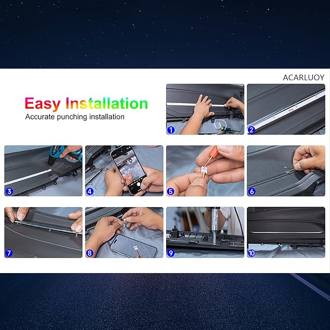 Acrylic Car LED Ambient Light, Fiber Optic Interior Light Strip, 24 Million Types, Ambient Light KKT that Swings with The Melody of Music (RGB Color 6 in 1)