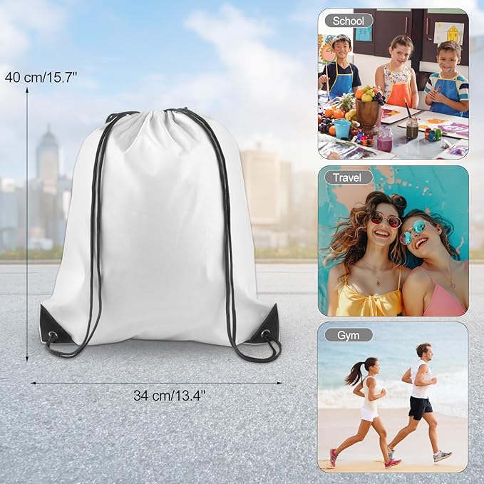 KUUQA 50Pcs White Drawstring Backpack Bulk Drawstring Bags String Bags Storage Bags Gym Backpack for Sport Gym Traveling