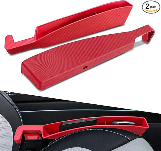 2PCS New Car Seat Gap Filler with 2 Storage Areas, Stylish Car Seat Gap Storage for Stabilizing Phone, Keys Wallet, Universal Car Seat Gap Filler Organizer for Women Men (Red)