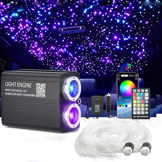 32W Twinkle Starlight Headliner Light,1100pcs 13.1ft Star Lights for Car Dual Color LED Fiber Optic Light RGBW Changing Color Stars APP/Remote Control Music Sync Car Interior Decro/Home/Party