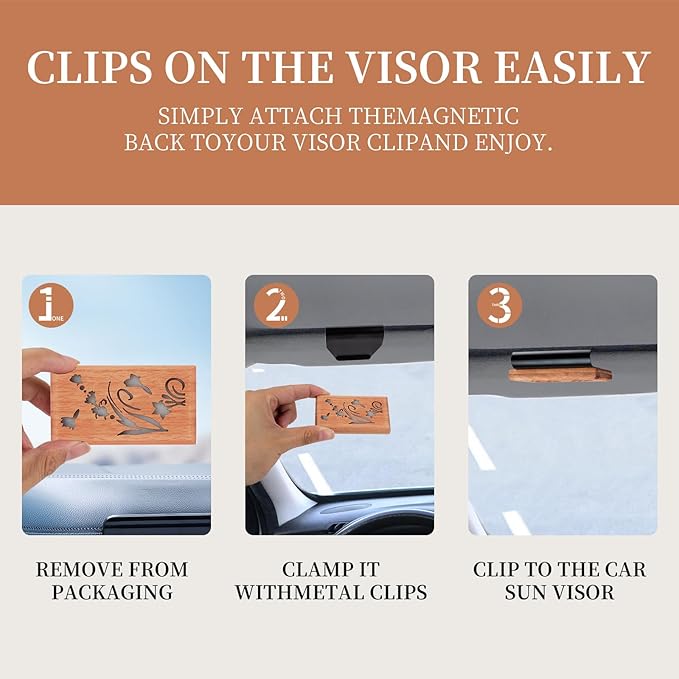 Wood Car Air Freshener - Car Odor Eliminator for Visor Clip, Vehicle Scent Diffuser for Cabin, Truck & SUV (Lavender)
