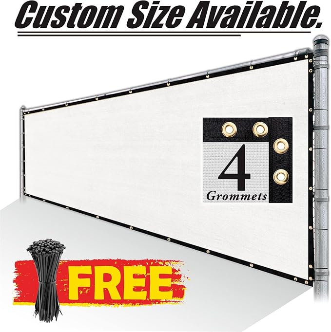 Royal Shade Custom Size 5' x 61' White Fence Privacy Screen Windscreen Cover Netting Mesh Fabric Cloth - Cable Zip Ties Included (We Make Custom Size)