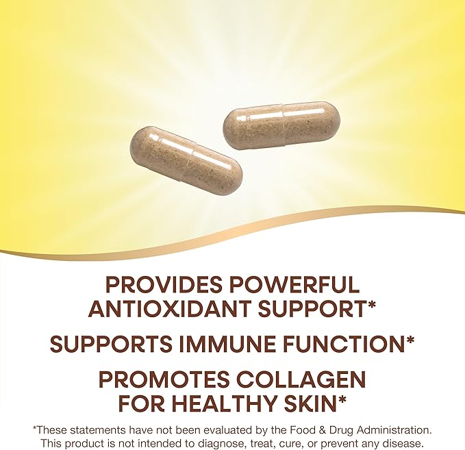 Nature's Way Vitamin C with Bioflavonoids, Immune Support*, High Potency Vitamin C per 2-capsule serving, Promotes Collagen*, 1,000 mg per 2-Capsule Serving, 100 Capsules (Packaging May Vary)