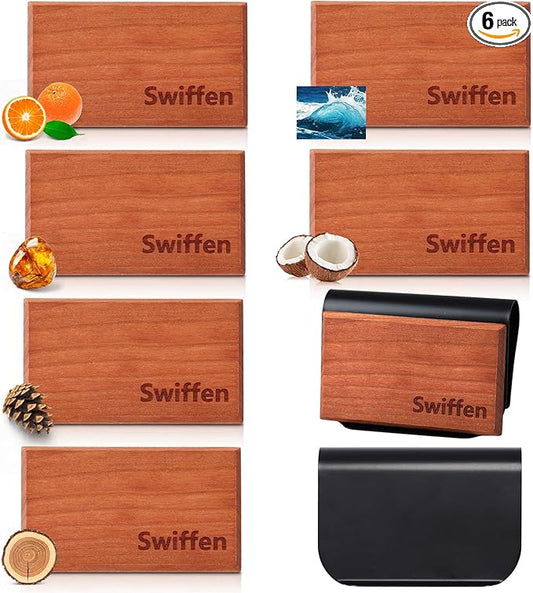6 Pcs 6 Scents Car Wood Air Freshener Set Wood Fragrance Automotive Odor Eliminator for Visor Clip Vehicle Scent Diffuser with Amber Tectona Grandis Pine Grove Coconut Ocean Scent Refill, Clip
