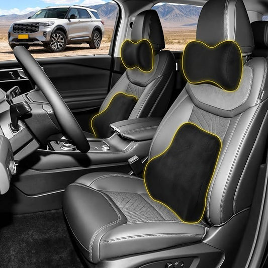 Car Neck & Lumbar Support Pillow Set for Ford Explorer, Soft Memory Foam Headrest & Back Cushion, Ergonomic Comfortable Seat Support for Daily Driving and Long Trips Car Interior Accessories