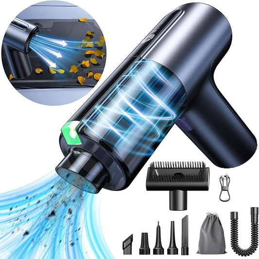 CAFELE Car Vacuum Cleaner Cordless Portable, 14000PA High Power Brushless Motor 3 in 1 Mini Duster & Air Blower & Inflatable, with 7 Nozzles, LED Green Light, for Home Office Car Detailing Vacuum