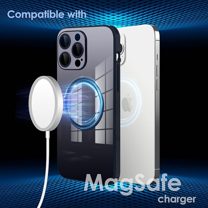 Guppy Compatible with iPhone 14 Pro with MagSafe Case, Magnetic Gradient Case with MagSafe Charging, Gradient Glass Back Cover with Lens Film-Black